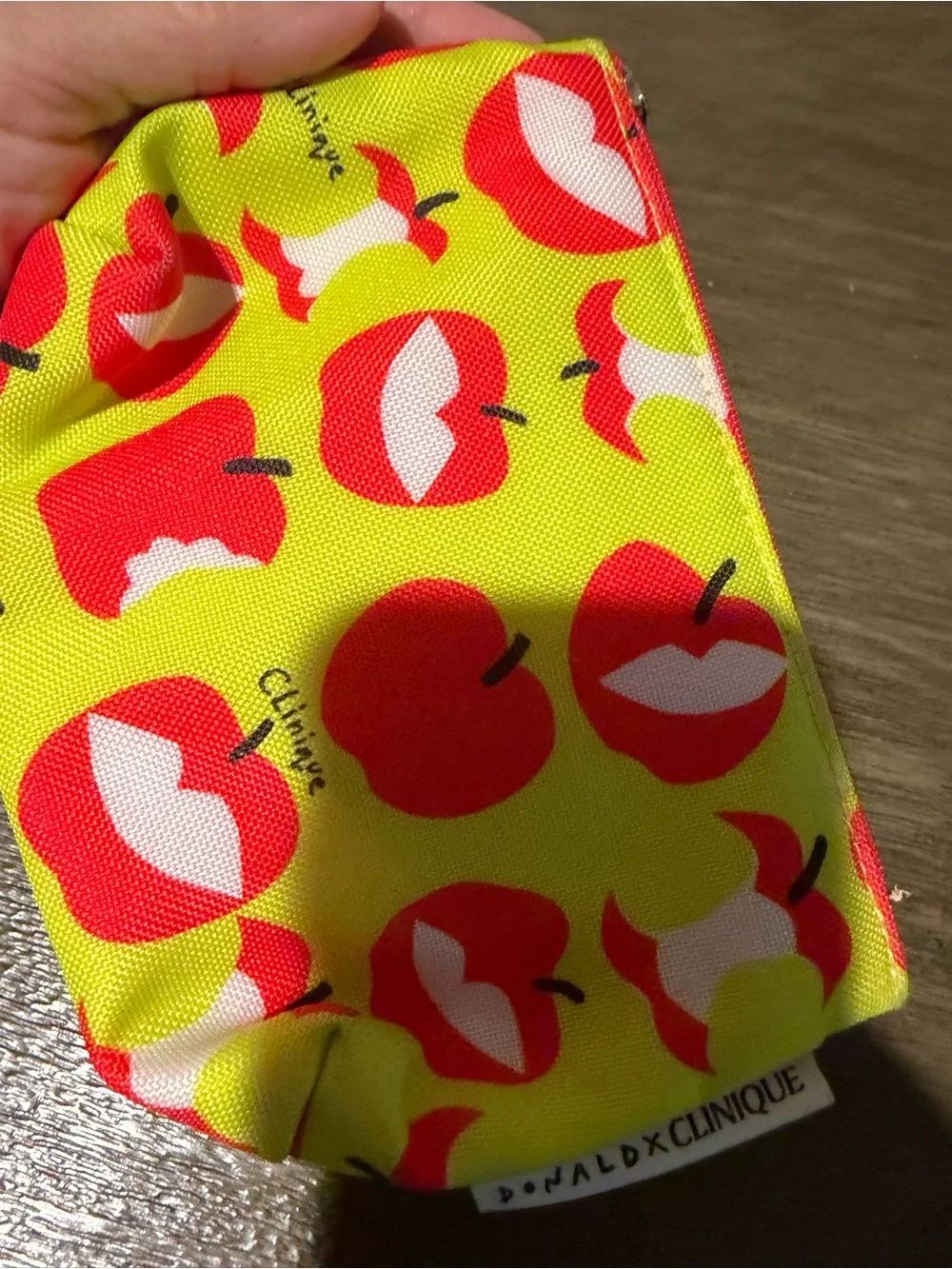 Clinique Yellow Canvas Pouch‎ with Red Apple Motif